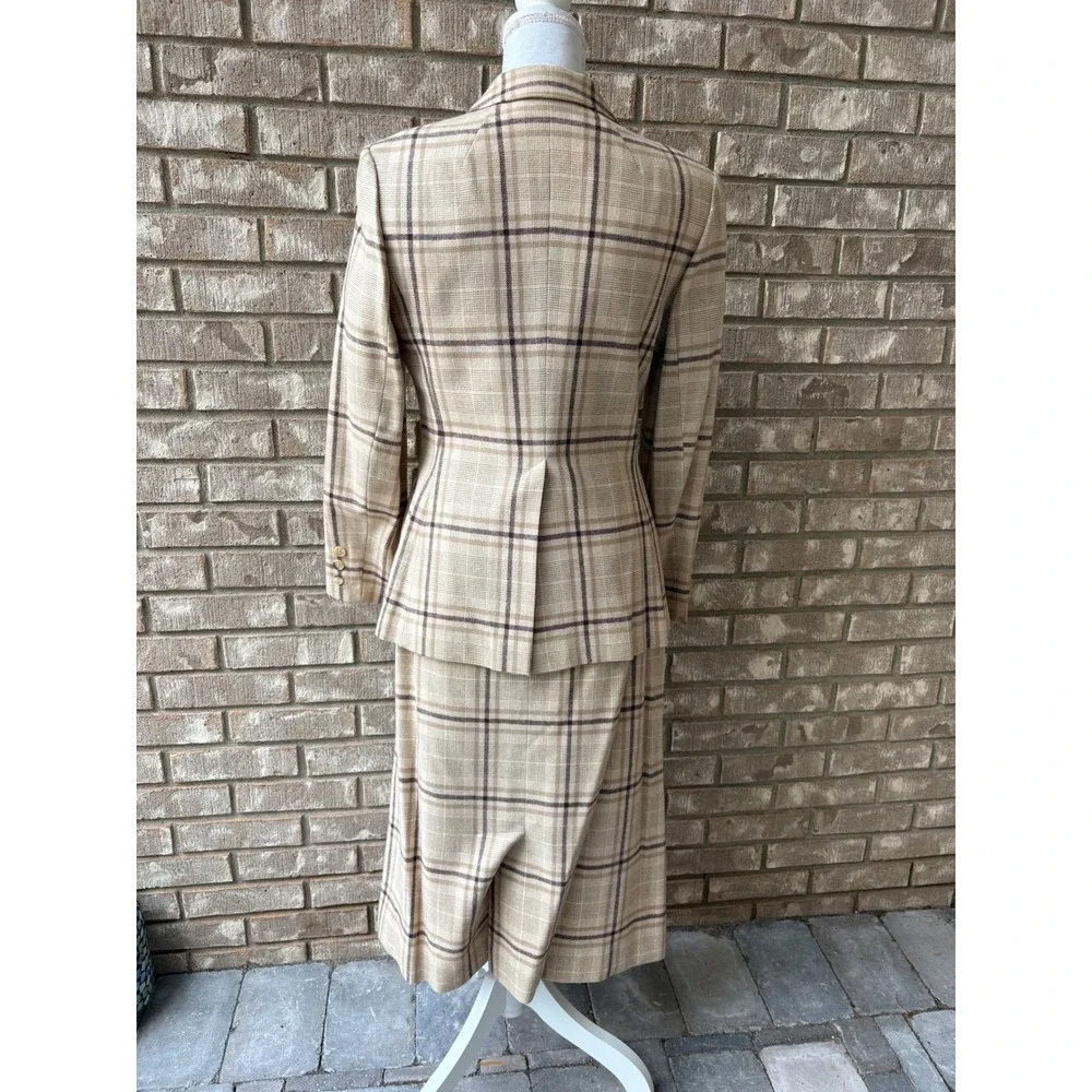 Vintage 60s 70s Pendleton Wool Skirt Suit S Plaid Blazer Academia Mod USA